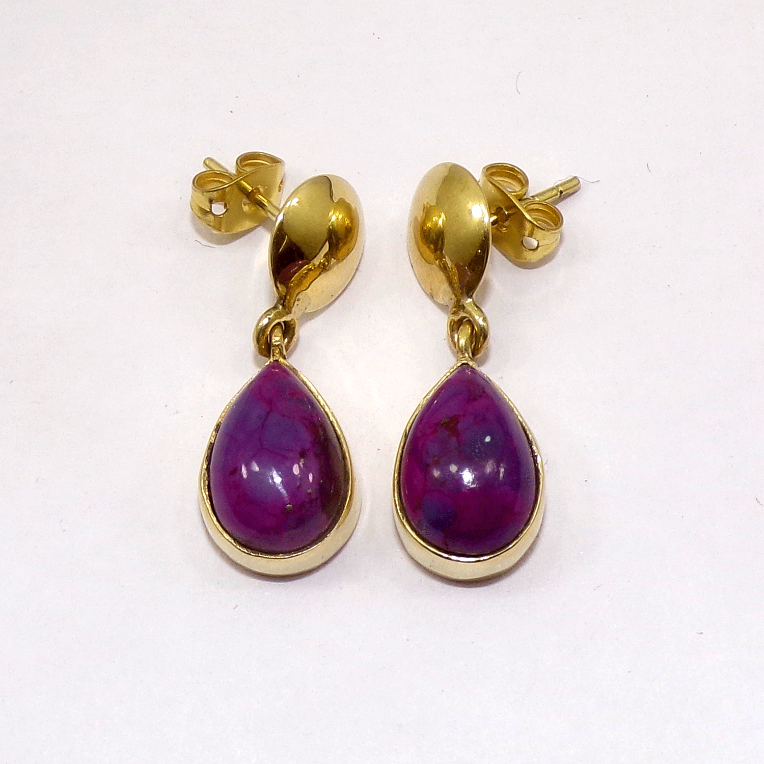 Purple Copper Turquoise Cab Stud Earring A - JBS999 Cab Pear Shape 18Ct Gold Plating Plain Stud Earring
